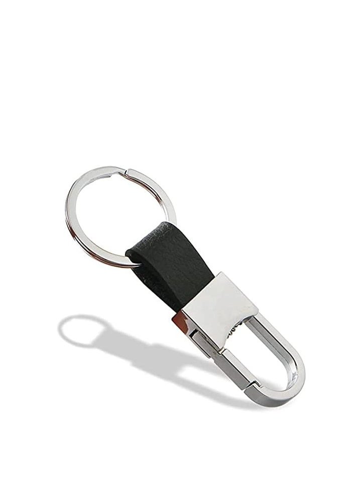 ECVV ECVV Zinc Alloy Key Chain with Leather Heavy Duty Car Keychain with Ring Key Holder for Men and Women, 2 Pack(Black/Brown), black and brown, 8cm  - Image 4