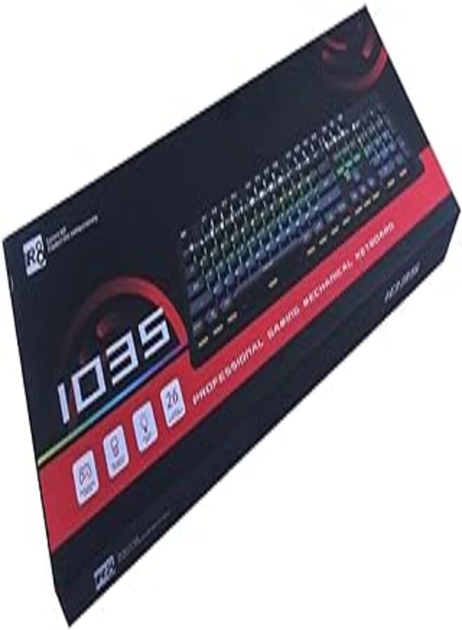 Generic KEYBOARD GAMING MECHANICAL R8 MODEL: 1035 BLUE SWITCH/DOUBLE SHOT KEYCAPS/background lighting system / 104 KEYS/ALL KEY ANTI GHOSTING / 10 MILLION KEY LIFETIME 