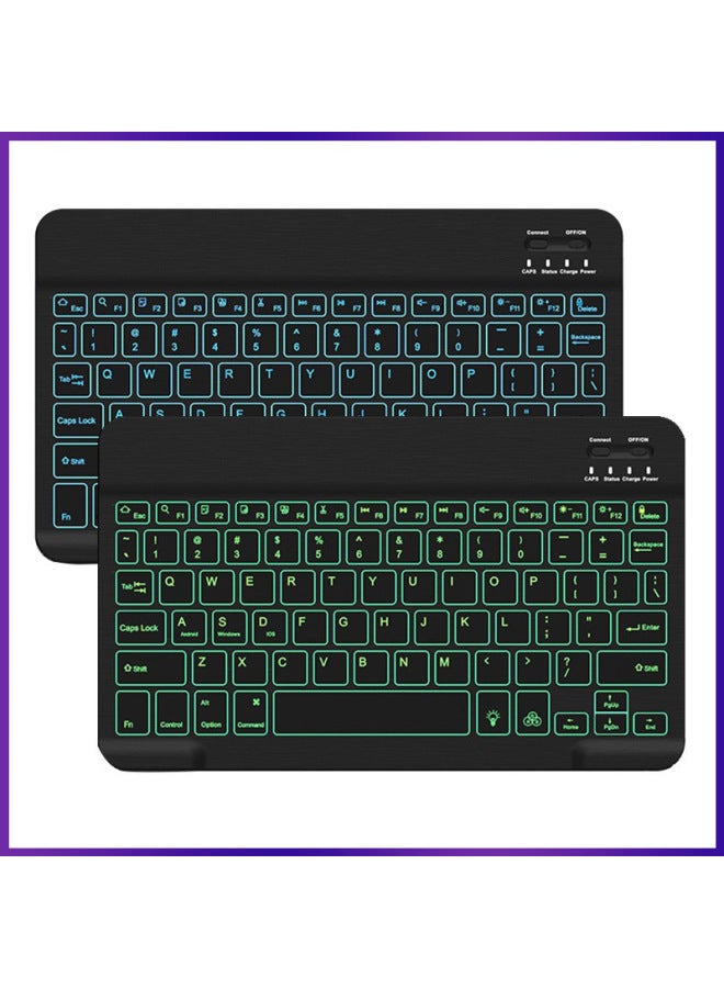 Suitable For Ipad Backlit Bluetooth Keyboard Tablet Notebook Tablet Keyboard 10 Inch Colorful Lights Luminous Backlight Blue-Color:10 Inch Black-colorful Backlight - Image 1