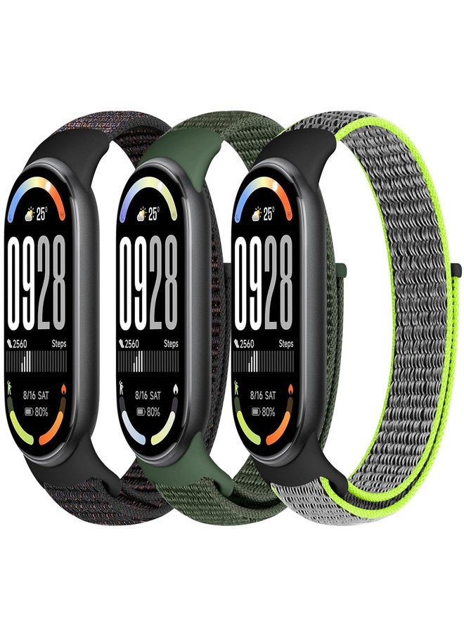 Bcuckood Nylon Sport Band Compatible with Xiaomi Smart Band 9/8, Soft Adjustable Breathable Sport Loop Watch Strap Replacement Wristband for Women & Men, 3pcs - Image 1