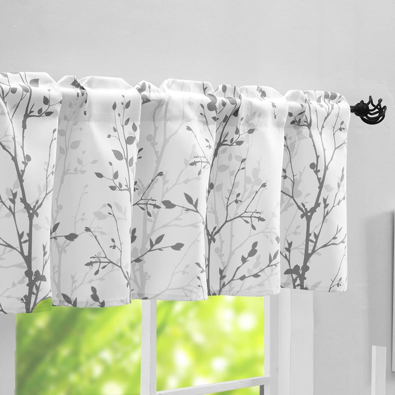 Luvyohmee Tree Branch Printed Curtain Valance, 18 inch Long Window Treatment Valance, Grey Window Valances for Kitchen, Bathroom, Dining Room, Living Room, Bedroom and Kid’s Room,1 Panel - Image 1