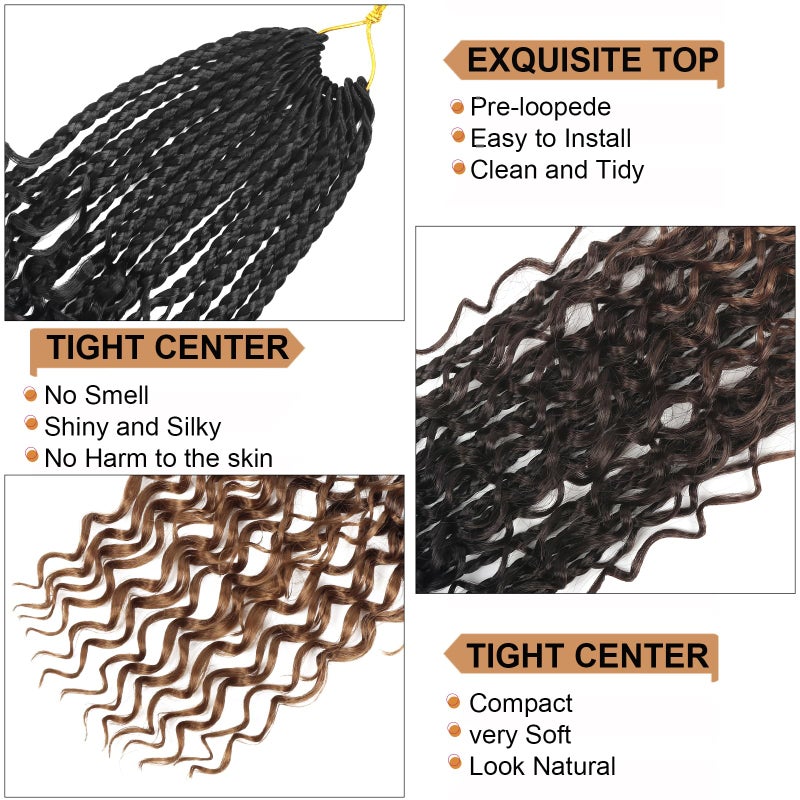 Diha Goddess Box Braids Crochet Hair With Curly Ends 14 Inch Bohomian Box Braids Crochet Braids 8 Packs 3X Crochet Braids Synthetic Braiding Hair Extension for Black Women (14 Inch (Pack of 8), 1B-4-30)â€¦â€¦ - Image 2