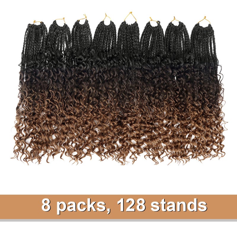 Diha Goddess Box Braids Crochet Hair With Curly Ends 14 Inch Bohomian Box Braids Crochet Braids 8 Packs 3X Crochet Braids Synthetic Braiding Hair Extension for Black Women (14 Inch (Pack of 8), 1B-4-30)â€¦â€¦ - Image 3