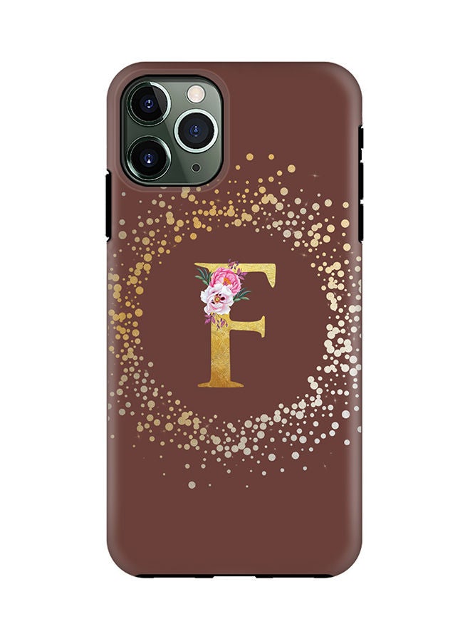 Stylizedd Monogram Tough Series for Apple iPhone 11 Pro Custom Initials Floral Pattern Tough Pro Dual Layer hybrid PC inner TPU protection Alphabet- F (Brown) - Image 1