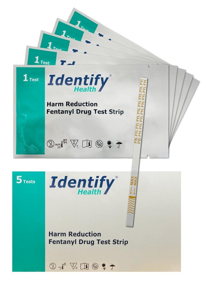 شرائط اختبار الفنتانيل من Identify Health | عبوة من 5 شرائط | مجموعة الكشف عن الفنتانيل للحد من الأضرار، للمسحوق والسائل | أداة للوقاية من الجرعات الزائدة، نتائج اختبار سريعة ودقيقة في 5 دقائق - Image 1