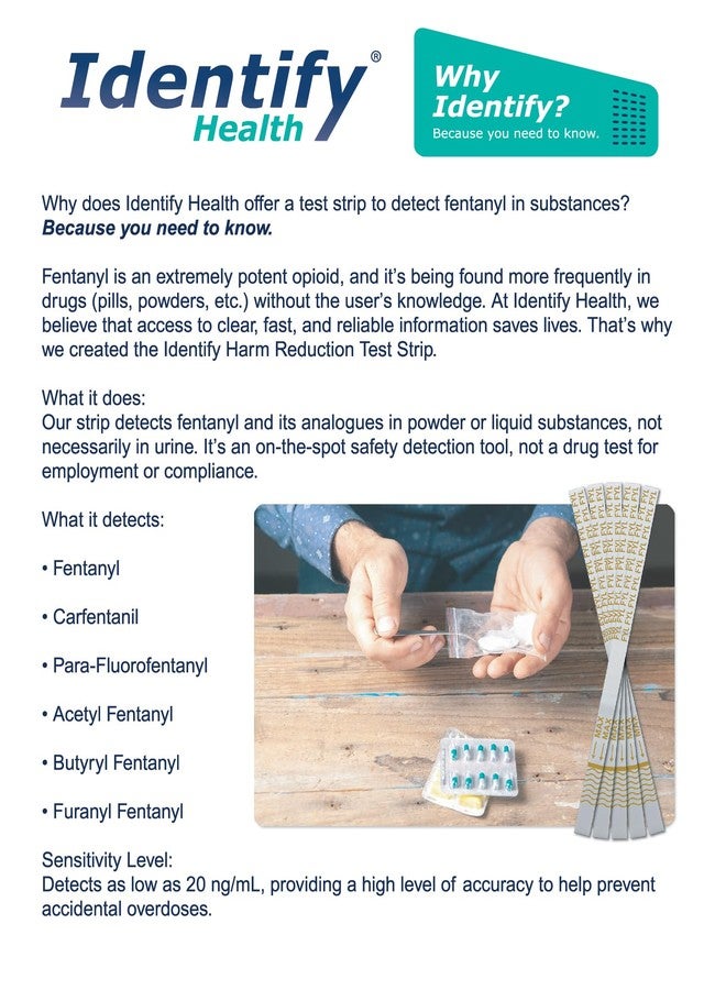 شرائط اختبار الفنتانيل من Identify Health | عبوة من 5 شرائط | مجموعة الكشف عن الفنتانيل للحد من الأضرار، للمسحوق والسائل | أداة للوقاية من الجرعات الزائدة، نتائج اختبار سريعة ودقيقة في 5 دقائق - Image 3