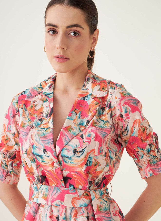 SALT ATTIRE Printed Shirt-Collar Top With Trouser Co-Ords - Image 2
