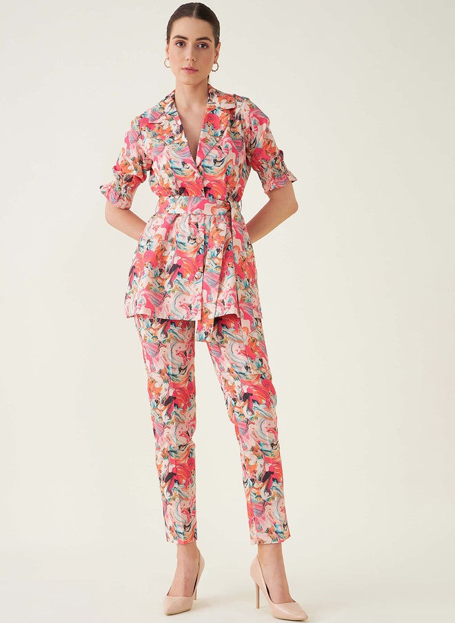SALT ATTIRE Printed Shirt-Collar Top With Trouser Co-Ords - Image 1