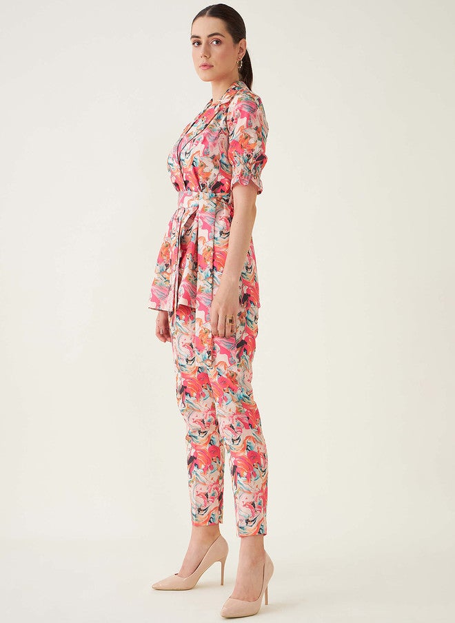 SALT ATTIRE Printed Shirt-Collar Top With Trouser Co-Ords - Image 4