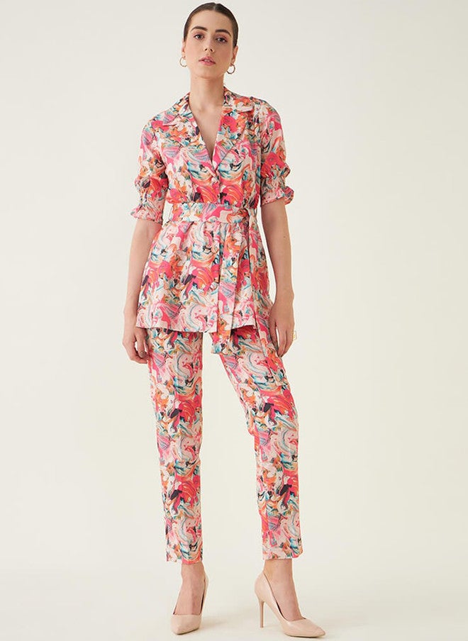 SALT ATTIRE Printed Shirt-Collar Top With Trouser Co-Ords - Image 3