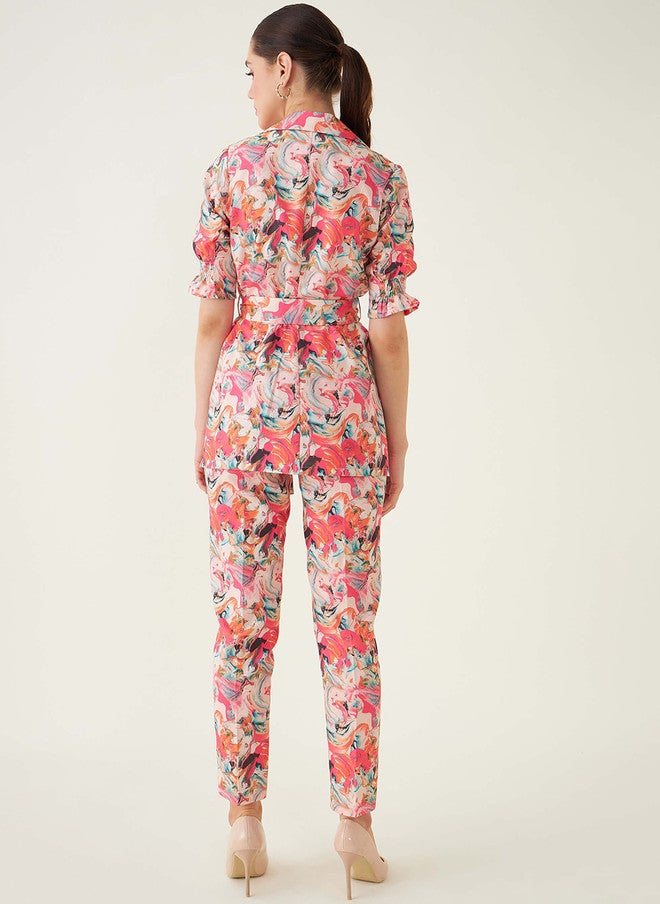 SALT ATTIRE Printed Shirt-Collar Top With Trouser Co-Ords - Image 5