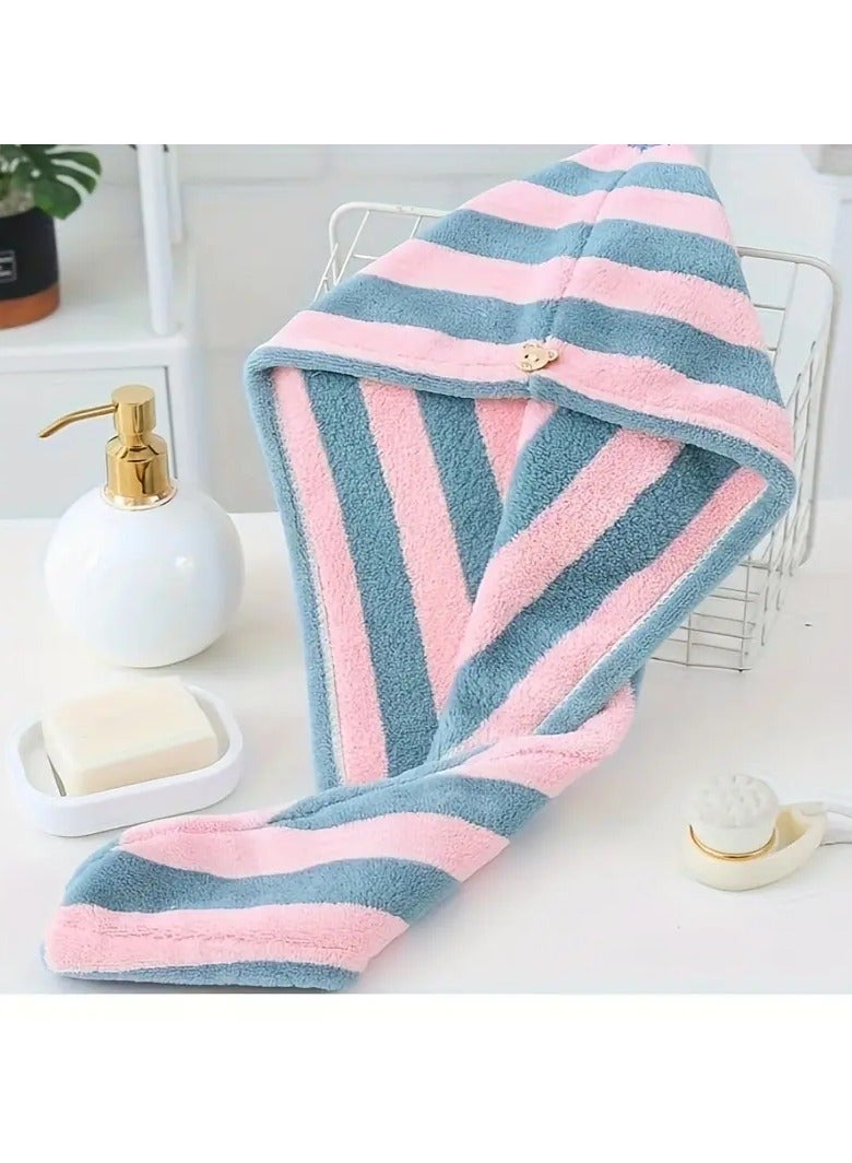 Goolsky قبعة تجفيف الشعر من الفليس المرجاني ذو اللونين، قبعة استحمام ماصة للماء، منشفة شعر سريعة الجفاف، مستلزمات الحمام - Image 1