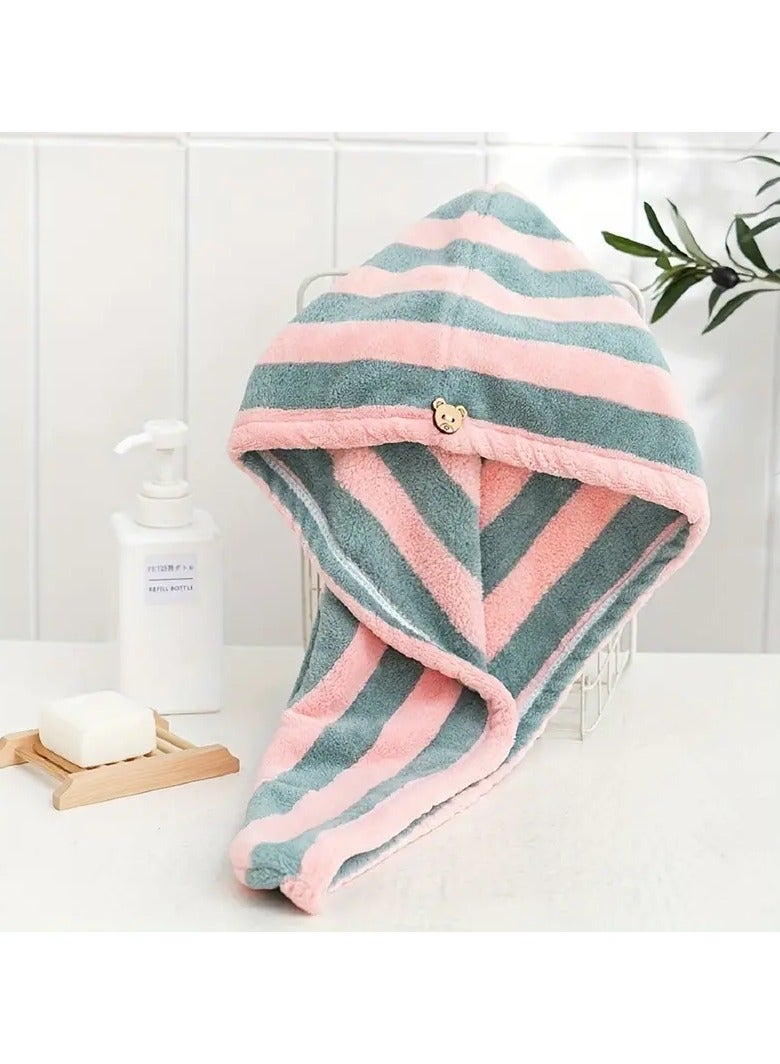 Goolsky قبعة تجفيف الشعر من الفليس المرجاني ذو اللونين، قبعة استحمام ماصة للماء، منشفة شعر سريعة الجفاف، مستلزمات الحمام - Image 2