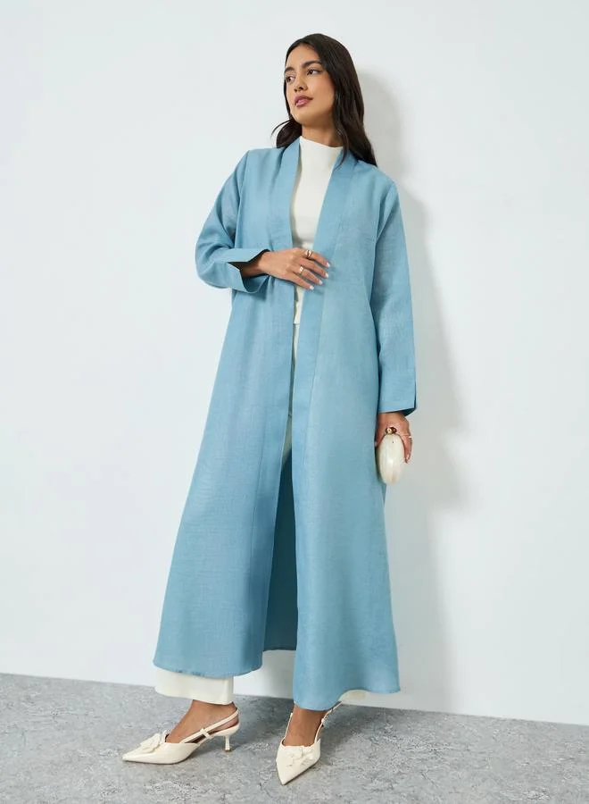 Blue Linen Look Front Open Abaya