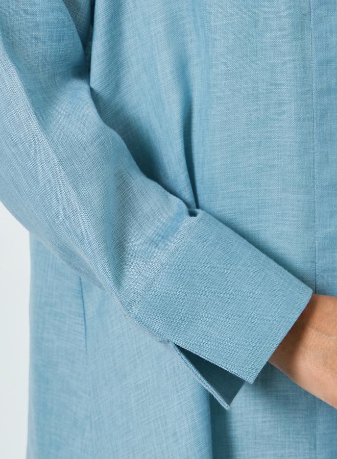 Amirah Blue Linen Look Front Open Abaya - Image 4