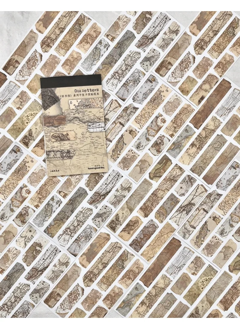 Kağıt Gemi Dükkan Paper Ship Shop Vintage Old Letters Map Patterned 20 Sheets Notebook Sticker / Decal / Bullet Journal