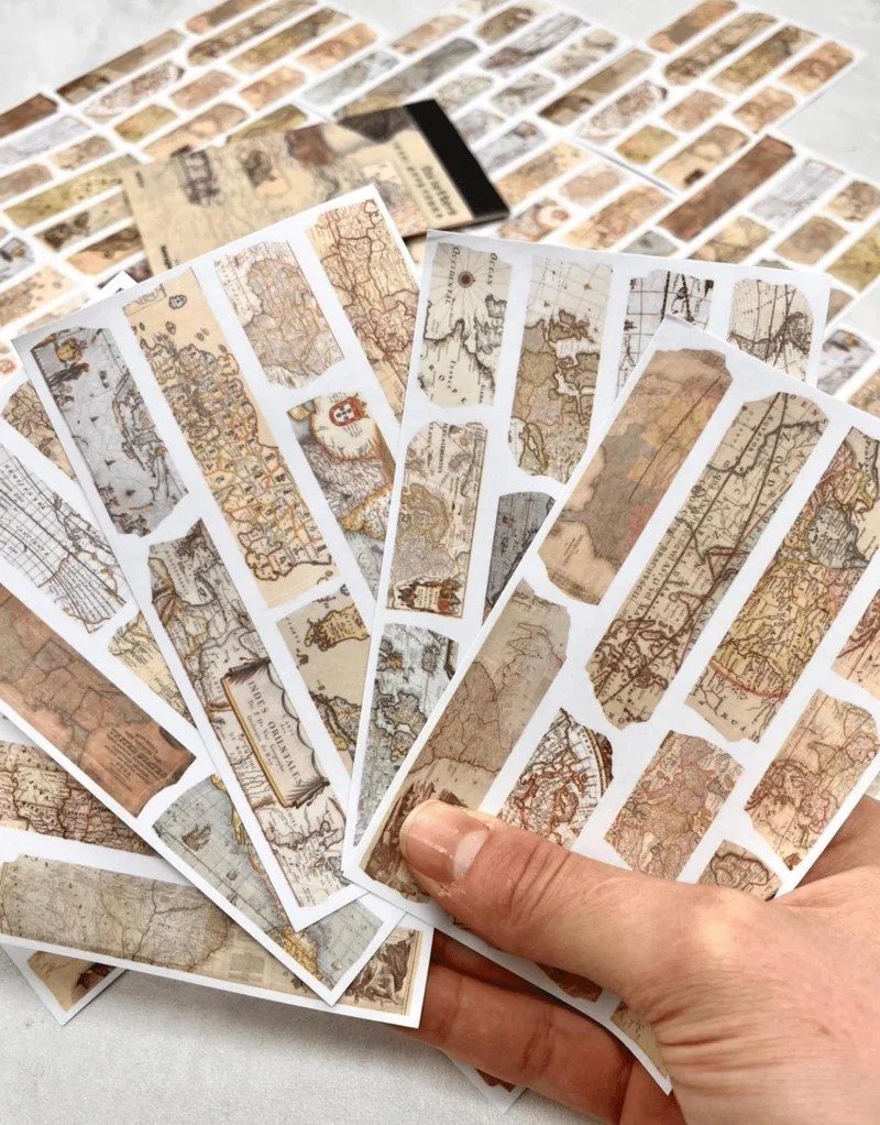 Kağıt Gemi Dükkan Paper Ship Shop Vintage Old Letters Map Patterned 20 Sheets Notebook Sticker / Decal / Bullet Journal