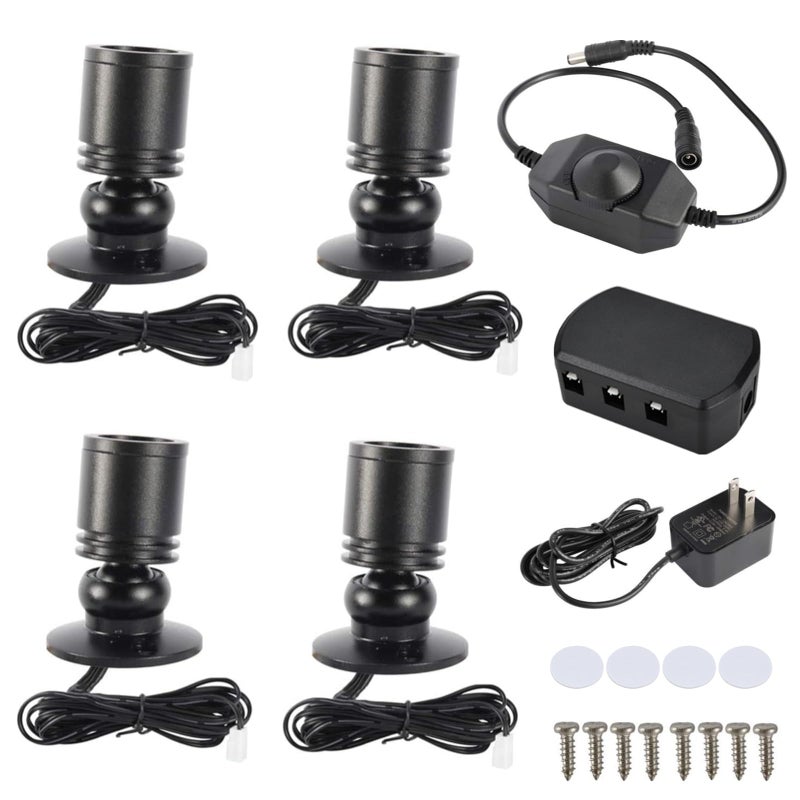YaeCCC Dimmable LED Mini Spotlight Jewelry Showcase Display Lights Black Shell Surface Mount (Pack-4,Warm White 3000k)