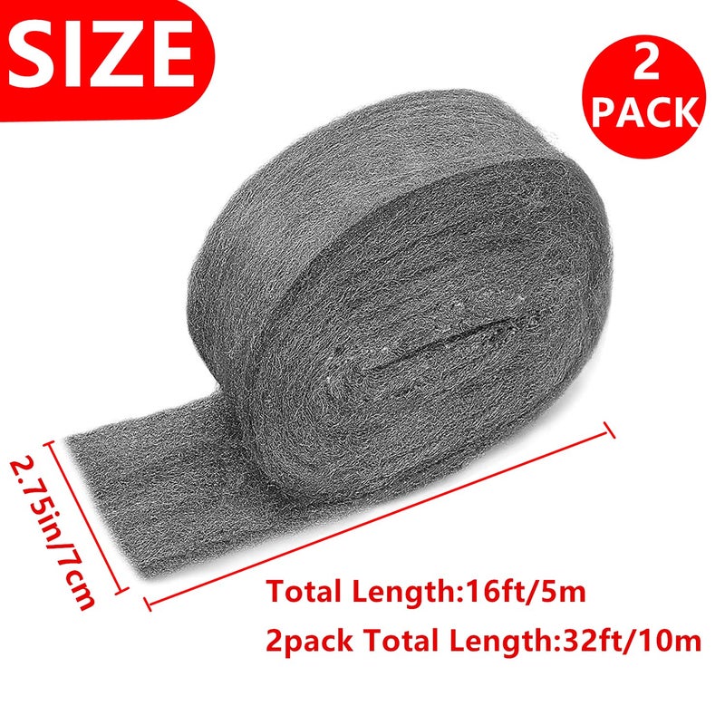 ANTFEES 32FT Steel Wool Roll, Steel Wool Fill Fabric Roll, Coarse Wire Wool Hardware Cloth DIY Kit, Gap Blocker for Holes Wall Cracks Vents in Garden House Garage (2 Rolls) - Image 2