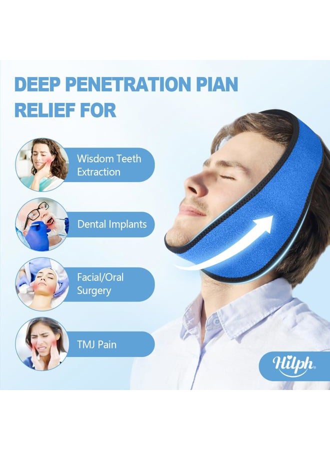 Hilph Wisdom Teeth Recovery Ice Pack Head Wrap. Adjustable Jaw Strap with 4 Replacement Hot Cold Packs for Dental, Chin, TMJ Relief, Oral Surgery, Tooth Extraction & Teeth Removed, Tonsillectomy Blue - Image 2