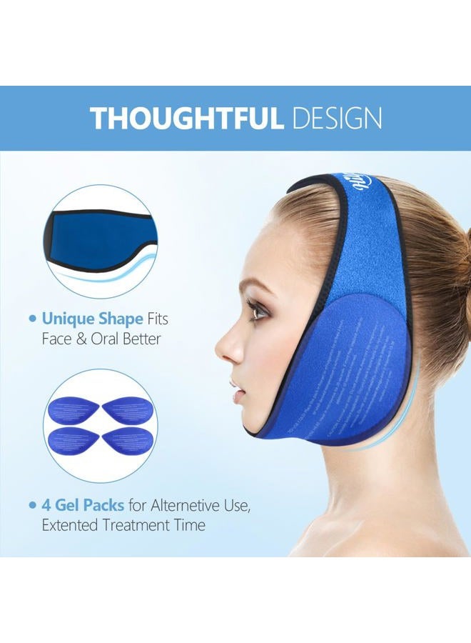 Hilph Wisdom Teeth Recovery Ice Pack Head Wrap. Adjustable Jaw Strap with 4 Replacement Hot Cold Packs for Dental, Chin, TMJ Relief, Oral Surgery, Tooth Extraction & Teeth Removed, Tonsillectomy Blue - Image 3