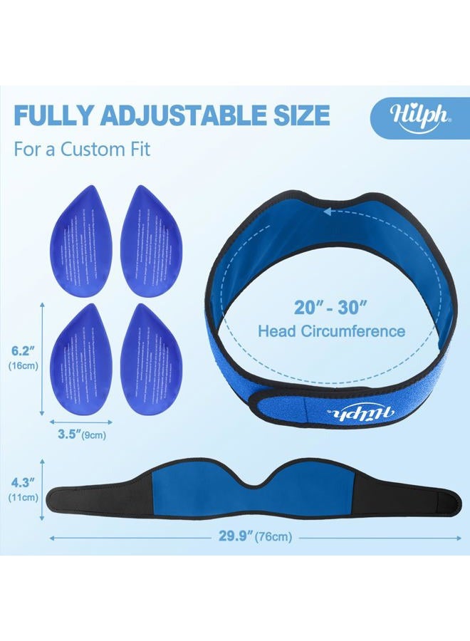 Hilph Wisdom Teeth Recovery Ice Pack Head Wrap. Adjustable Jaw Strap with 4 Replacement Hot Cold Packs for Dental, Chin, TMJ Relief, Oral Surgery, Tooth Extraction & Teeth Removed, Tonsillectomy Blue - Image 4