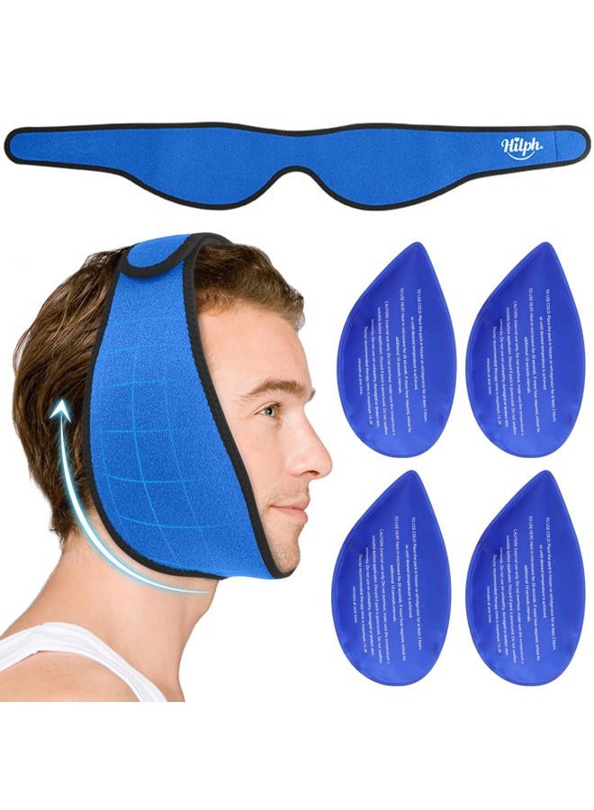 Hilph Wisdom Teeth Recovery Ice Pack Head Wrap. Adjustable Jaw Strap with 4 Replacement Hot Cold Packs for Dental, Chin, TMJ Relief, Oral Surgery, Tooth Extraction & Teeth Removed, Tonsillectomy Blue - Image 1