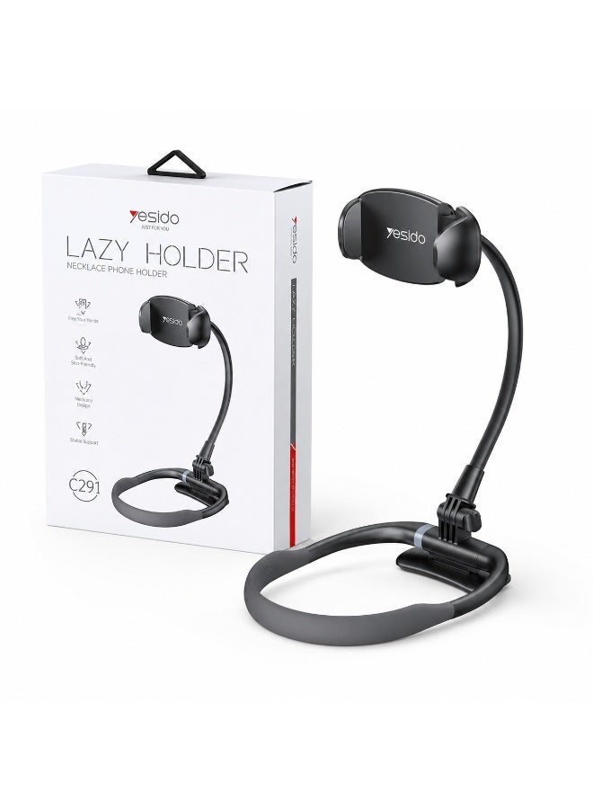 يسيدو حامل هاتف مرن للرقبة والعنق يسيدو Yesido C291 - ستاند موبايل كسلان (Lazy Holder) متعدد الوظائف يدور 360 درجة، حماية سيليكون مزدوجة ناعمة للبشرة ومقاوم للاهتزاز، متوافق مع جميع الهواتف الذكية - لون أسود - Image 3