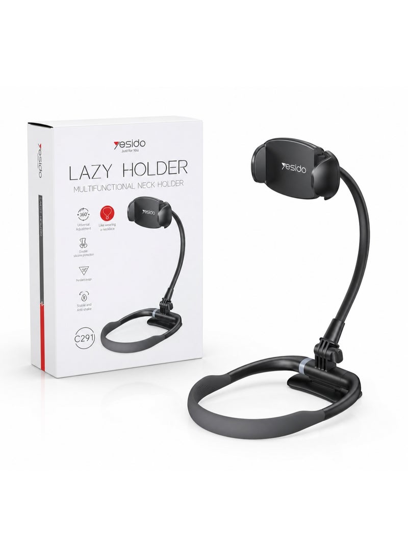 يسيدو حامل هاتف مرن للرقبة والعنق يسيدو Yesido C291 - ستاند موبايل كسلان (Lazy Holder) متعدد الوظائف يدور 360 درجة، حماية سيليكون مزدوجة ناعمة للبشرة ومقاوم للاهتزاز، متوافق مع جميع الهواتف الذكية - لون أسود - Image 2