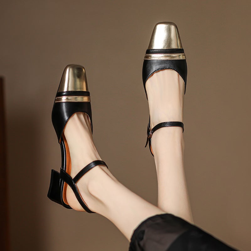 Source 2024 Summer Small Fragrant Wind Thick Heel Women'S Shoes 32-43 Size Color Matching Covered Toe Sandals - Image 3