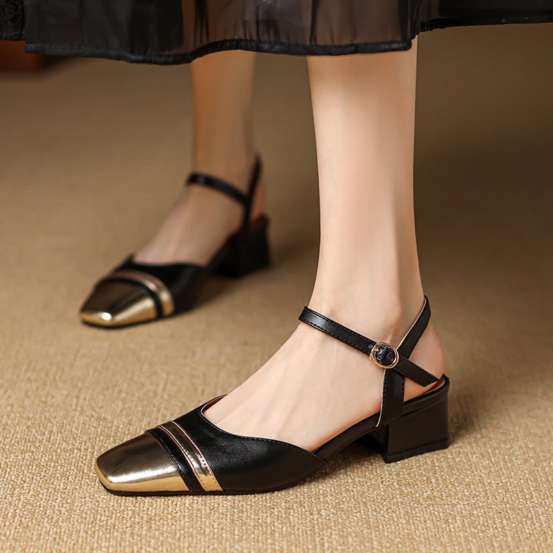 Source 2024 Summer Small Fragrant Wind Thick Heel Women'S Shoes 32-43 Size Color Matching Covered Toe Sandals - Image 2
