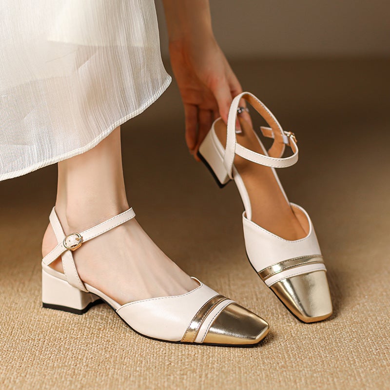 Source 2024 Summer Small Fragrant Wind Thick Heel Women'S Shoes 32-43 Size Color Matching Covered Toe Sandals - Image 5