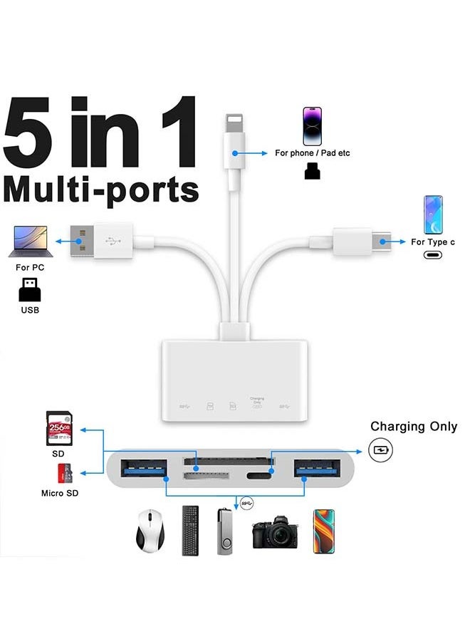 ماركة غير محددة - قارئ بطاقات الذاكرة 5 في 1، ومحول USB OTG وقارئ بطاقات SD لأجهزة i-Phone/i-Pad وUSB C وما إلى ذلك - Image 1
