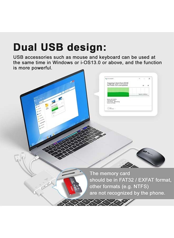 ماركة غير محددة - قارئ بطاقات الذاكرة 5 في 1، ومحول USB OTG وقارئ بطاقات SD لأجهزة i-Phone/i-Pad وUSB C وما إلى ذلك - Image 1