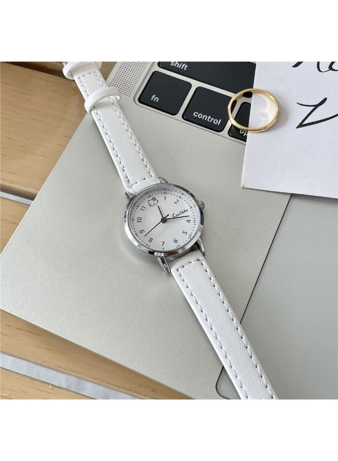 Sanrio Hello Kitty White Leather Strap Watch - Minimalist Quartz Watch for Women & Girls - Image 2