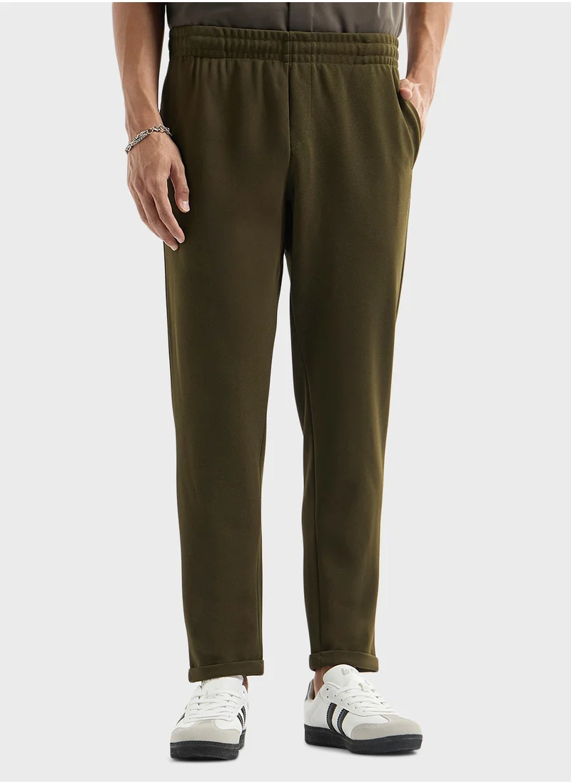 فاف Textured Regular Fit Pants with Flexi Waist and Po