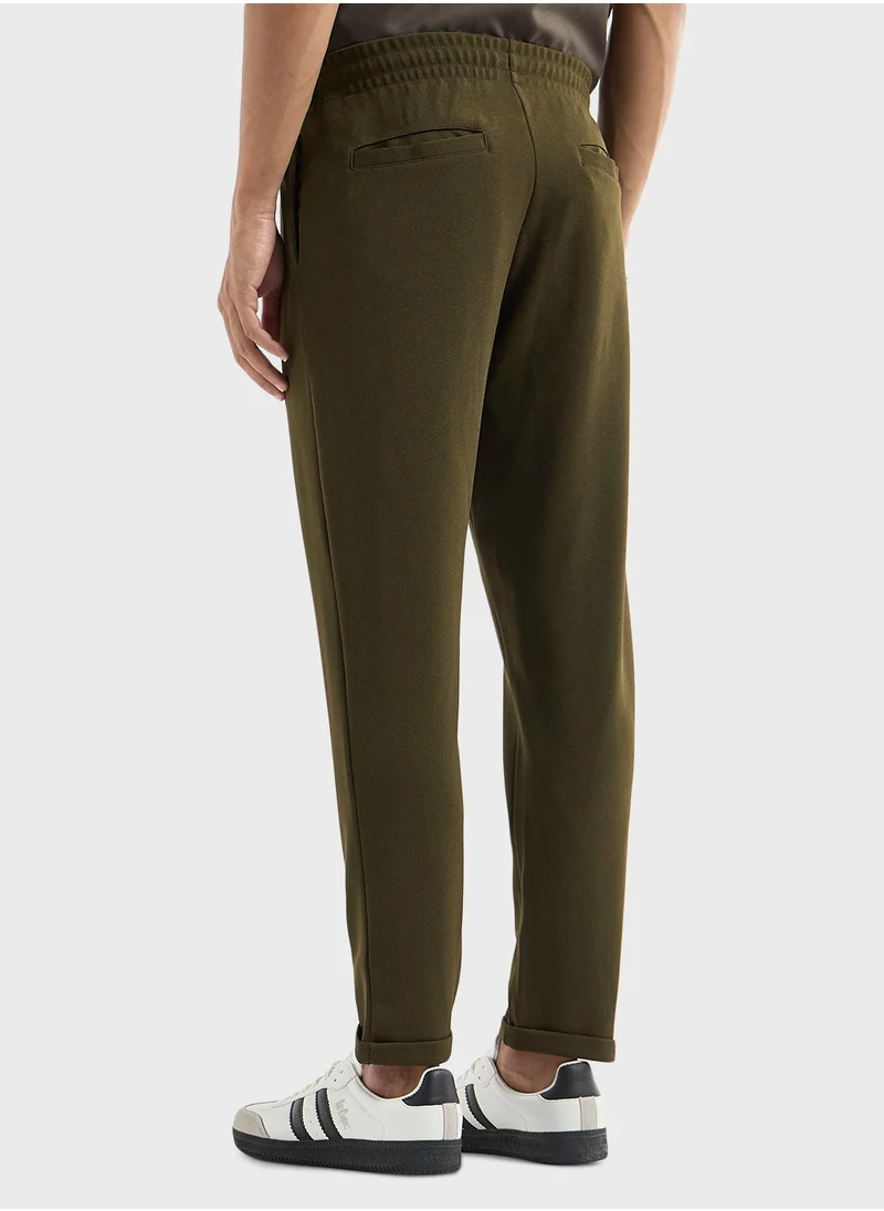 فاف Textured Regular Fit Pants with Flexi Waist and Po