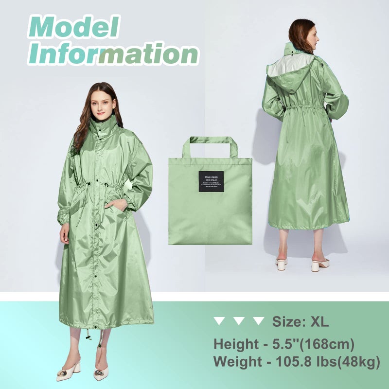 LAMA Womens Long Raincoats Rain Jacket Waterproof Packable Outdoor Hooded Windbreaker Lightweight Adjustable Waist for Outdoors(Green, XL) - Image 5