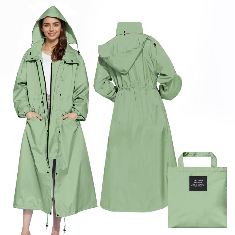 LAMA Womens Long Raincoats Rain Jacket Waterproof Packable Outdoor Hooded Windbreaker Lightweight Adjustable Waist for Outdoors(Green, XL) - Image 1