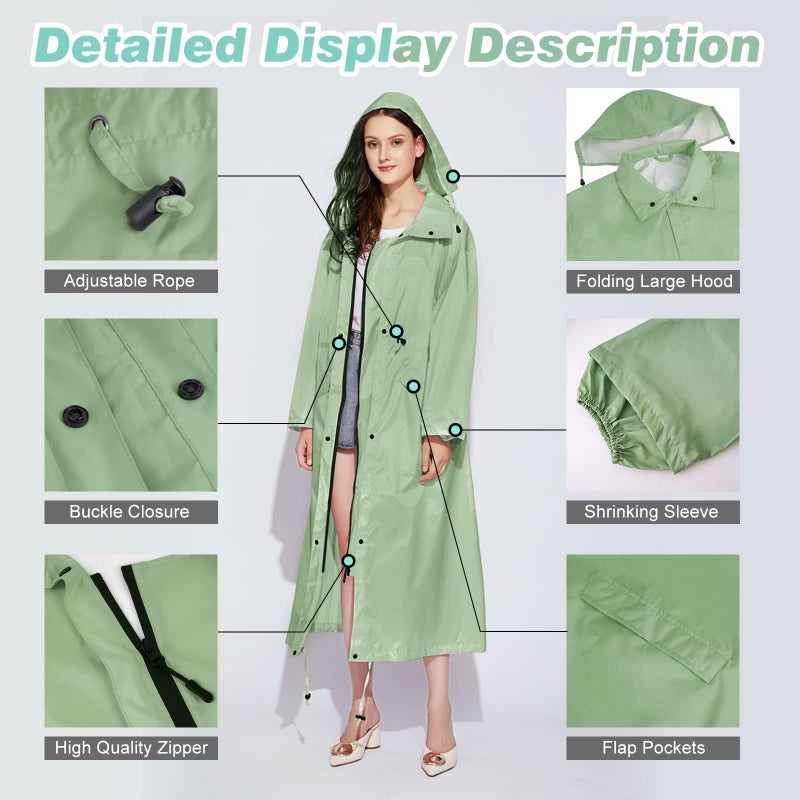 LAMA Womens Long Raincoats Rain Jacket Waterproof Packable Outdoor Hooded Windbreaker Lightweight Adjustable Waist for Outdoors(Green, XL) - Image 4