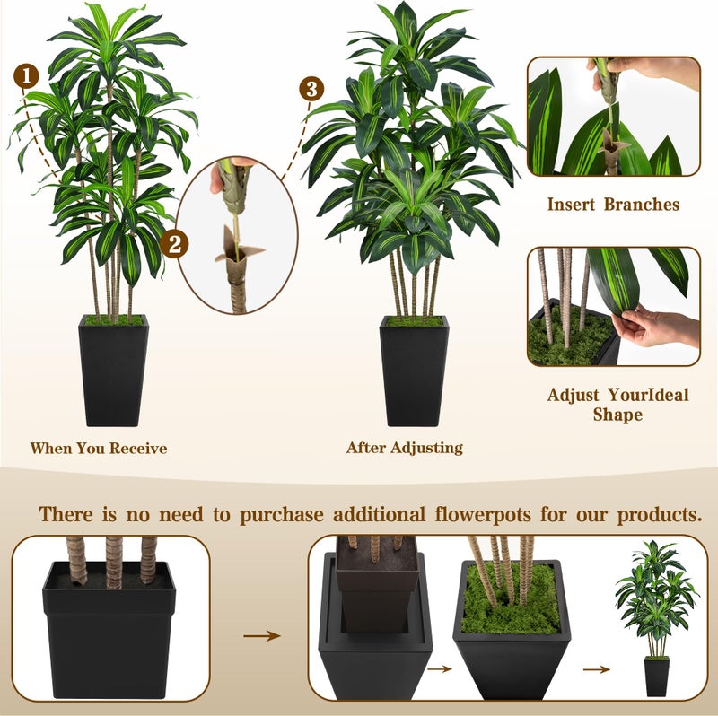 Flydeer 6FT Artificial Dracaena Tree, Fake Tree Indoor with Black Tall Planter,Tall Artificial Plants Indoor,Artificial Silk Tree for Home Office Decor (Black) - Image 4