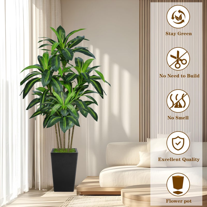 Flydeer 6FT Artificial Dracaena Tree, Fake Tree Indoor with Black Tall Planter,Tall Artificial Plants Indoor,Artificial Silk Tree for Home Office Decor (Black) - Image 2