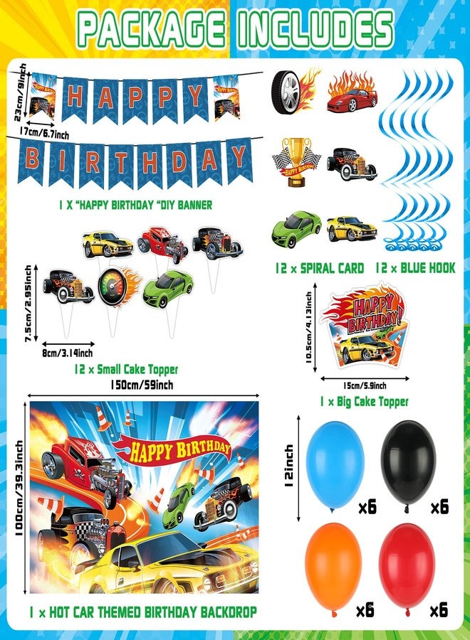 تفكس جيه ٥٥ قطعة من زينة حفلات أعياد الميلاد بسيارات السباق، لوازم حفلات السيارات المميزة مع لافتة، بالونات، خلفية، زينة معلقة على شكل دوامات للكيك والكب كيك، مثالية لحفلات أعياد ميلاد الأولاد وحفلات استقبال المولود الجديد. - Image 2