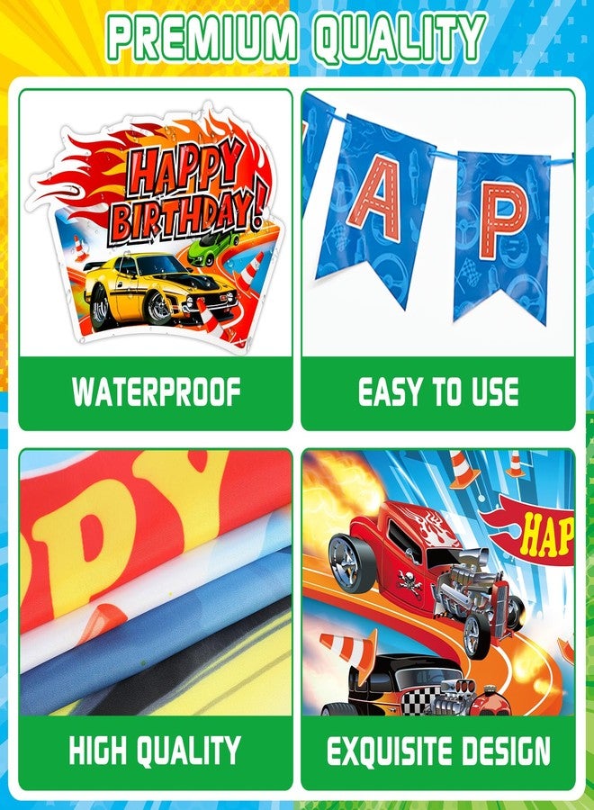 تفكس جيه ٥٥ قطعة من زينة حفلات أعياد الميلاد بسيارات السباق، لوازم حفلات السيارات المميزة مع لافتة، بالونات، خلفية، زينة معلقة على شكل دوامات للكيك والكب كيك، مثالية لحفلات أعياد ميلاد الأولاد وحفلات استقبال المولود الجديد. - Image 3