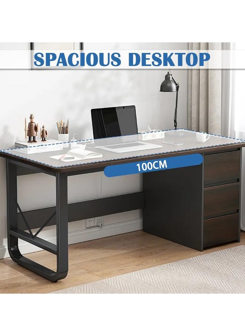 CityRiya-Long Computer Desk, Gaming Desk, Home Office Desk Work Table, Executive Desk with Storage Cabinet, 100*50*73cm Laptop PC Desk Study Writing Table,  Large Workstation Business Furniture  - Image 5