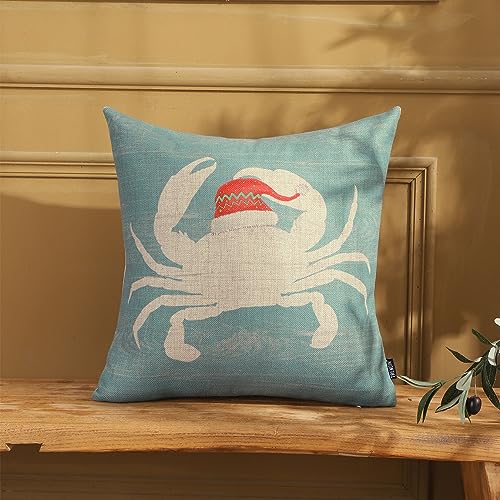 TRENDIN Beach Christmas Pillow Cover 18X18 for Couch Sea Ocean Decor Crab Square Linen Cushion Case Sofa Home Decorations PL1105TR - Image 3