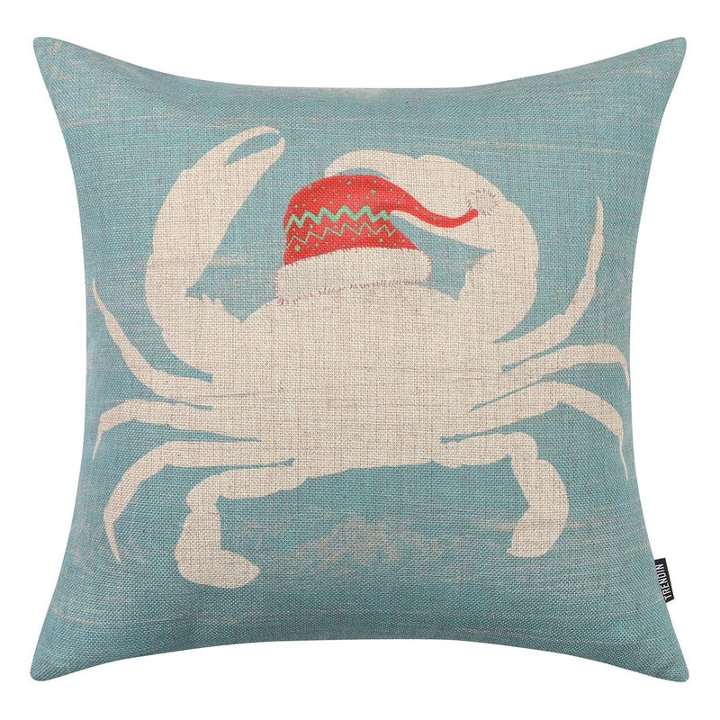 TRENDIN Beach Christmas Pillow Cover 18X18 for Couch Sea Ocean Decor Crab Square Linen Cushion Case Sofa Home Decorations PL1105TR - Image 2