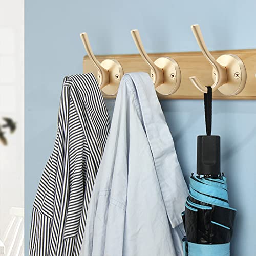 TOFIIGREM Gold Wall Hooks, 6 Pack Coat Robe Hook Heavy Duty Metal Double Bath Hook Wall Mounted, Hand Towel Hooks for Cubicle Bathroom Kitchen Closet Garage - Image 5
