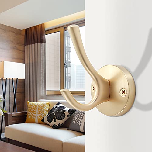 TOFIIGREM Gold Wall Hooks, 6 Pack Coat Robe Hook Heavy Duty Metal Double Bath Hook Wall Mounted, Hand Towel Hooks for Cubicle Bathroom Kitchen Closet Garage - Image 4