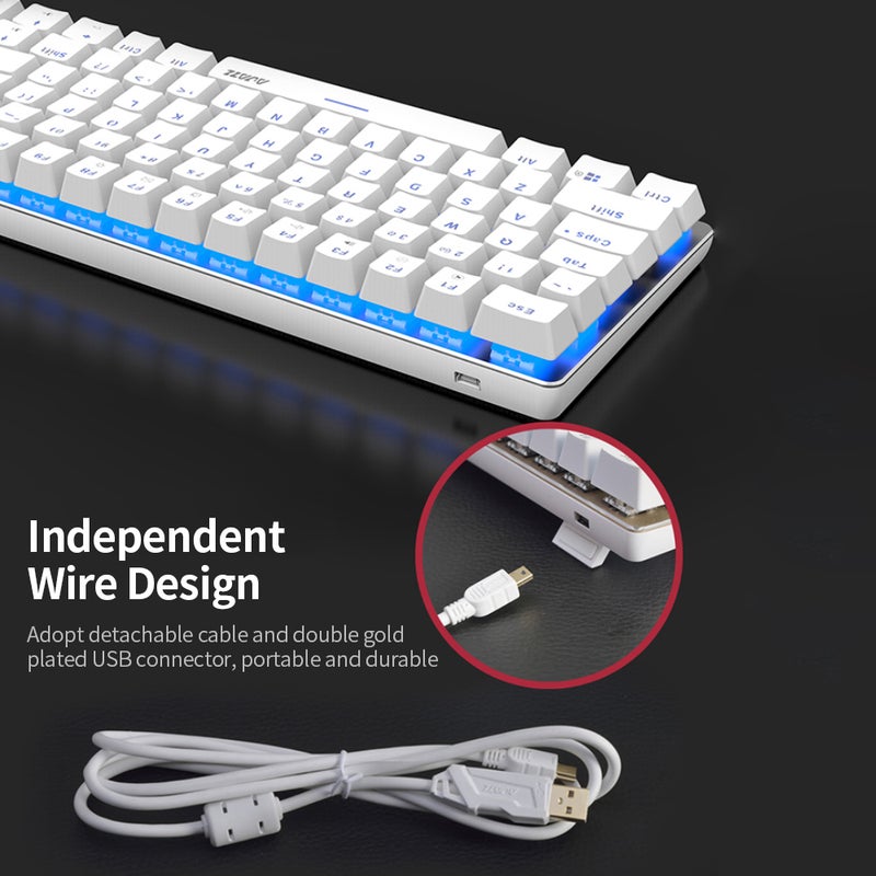 آجاز لوحة مفاتيح سلكية أحادية اللون للألعاب مزودة بإضاءة خلفية ومنفذ USB وبعدد 82 مفتاحاً طراز AK33 - Image 3
